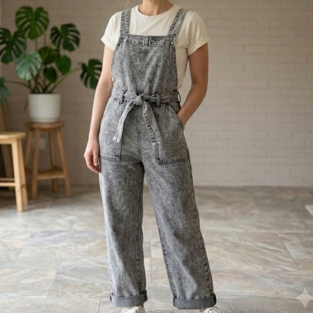 Universal Thread Gray‎ Acid Wash Denim Jumpsuit Size 14 Sleeveless Button Front